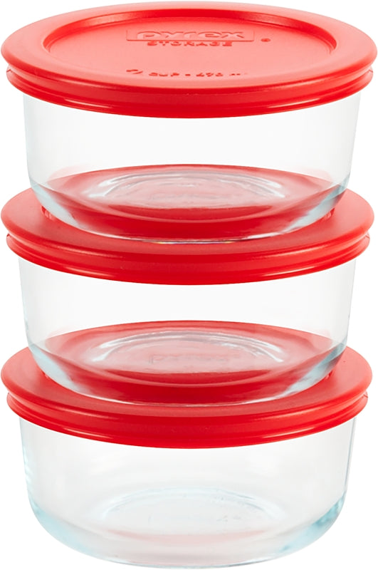 Pyrex 1085657 6-Piece Food Container Set, Glass/Plastic, Pack of 4