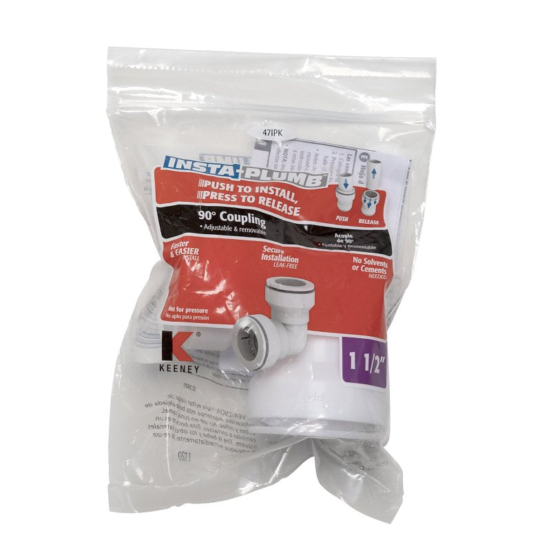 Insta-Plumb 47IPK Pipe Coupling, 1-1/4 in, Plastic, White
