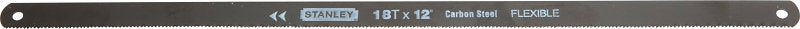 STANLEY 15-928A Hacksaw Blade, HCS, 1/2 in W, 12 in L, 18 TPI, HCS Cutting Edge, 2/PK
