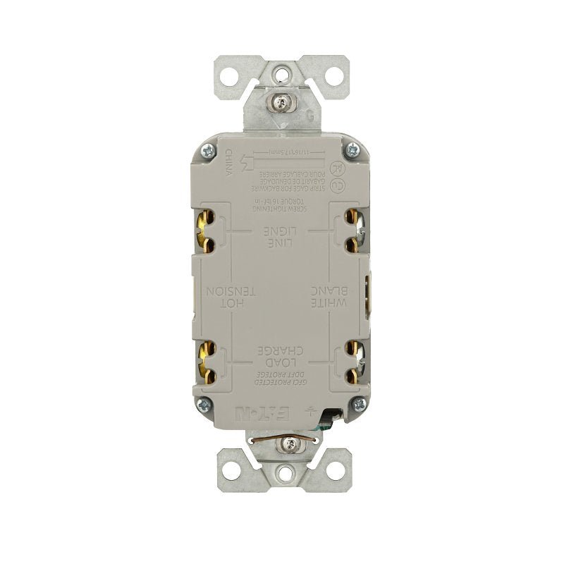 Eaton GF15LA Self-Test GFCI Receptacle, 125 V, 15 A, NEMA: NEMA 5-15R, Back, Side Wiring, Light Almond