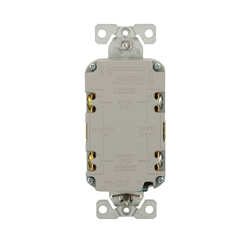 Eaton GF15V-BX-L Self-Test GFCI Receptacle, 125 V, 15 A, NEMA: NEMA 5-15R, Back, Side Wiring, Ivory