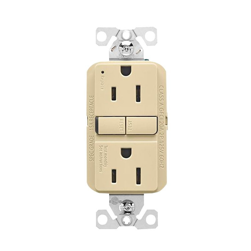Eaton GF15V-BX-L Self-Test GFCI Receptacle, 125 V, 15 A, NEMA: NEMA 5-15R, Back, Side Wiring, Ivory