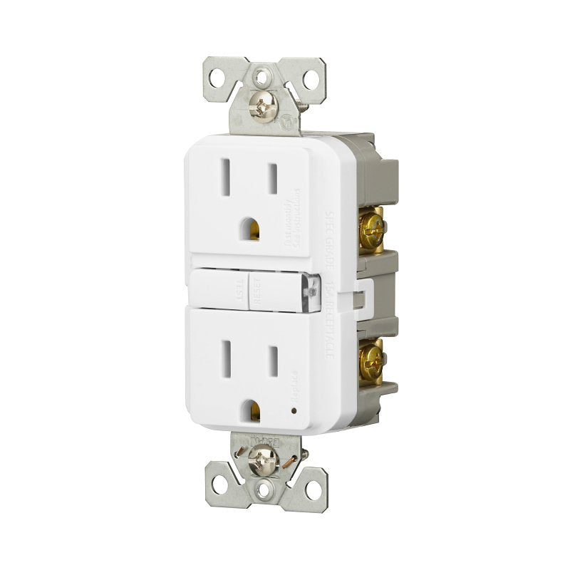 Eaton GF15W-WP GFCI Receptacle, 125 V, 15 A, NEMA: NEMA 5-15R, Back, Side Wiring, White