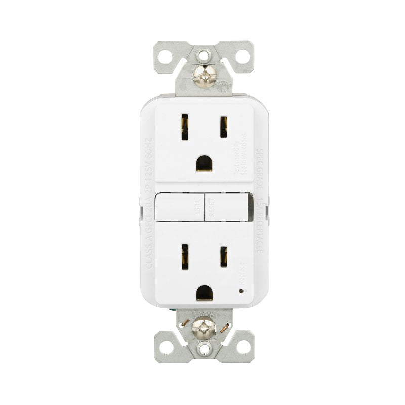 Eaton GF15W-3-L Self-Test GFCI Receptacle, 125 V, 15 A, NEMA: NEMA 5-15R, Back, Side Wiring, White