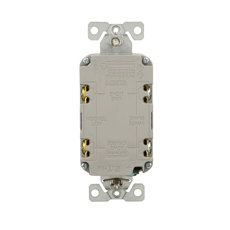Eaton GF15W-3-L Self-Test GFCI Receptacle, 125 V, 15 A, NEMA: NEMA 5-15R, Back, Side Wiring, White