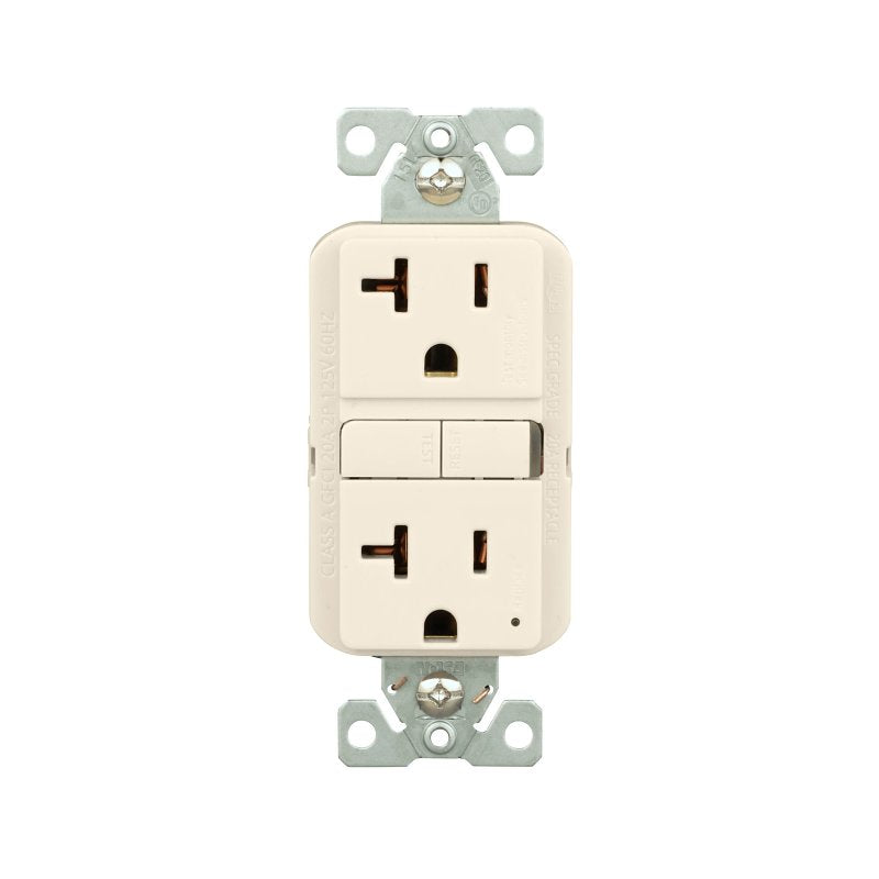 Eaton GF20LA Self-Test GFCI Receptacle, 125 V, 20 A, NEMA: NEMA 5-20R, Back, Side Wiring, Light Almond