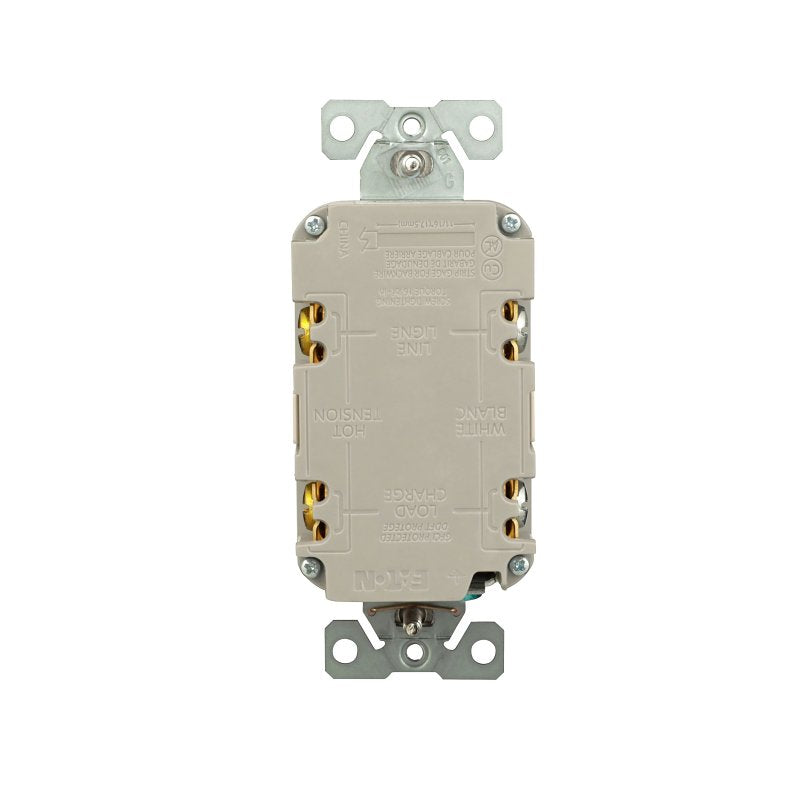 Eaton GF20LA Self-Test GFCI Receptacle, 125 V, 20 A, NEMA: NEMA 5-20R, Back, Side Wiring, Light Almond