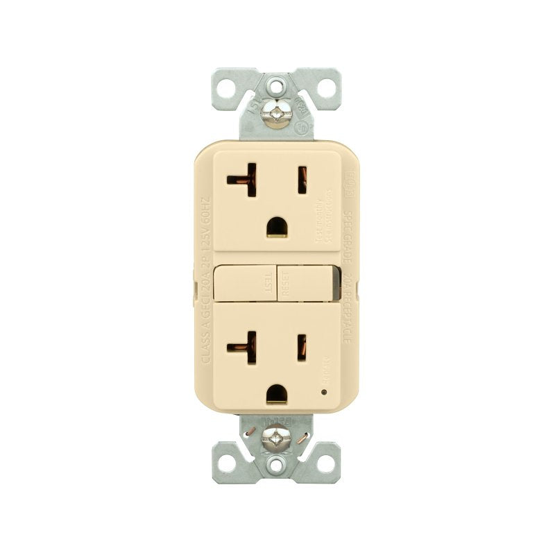 Eaton GF20V-BX-L Self-Test GFCI Receptacle, 125 V, 20 A, NEMA: NEMA 5-20R, Back, Side Wiring, Ivory