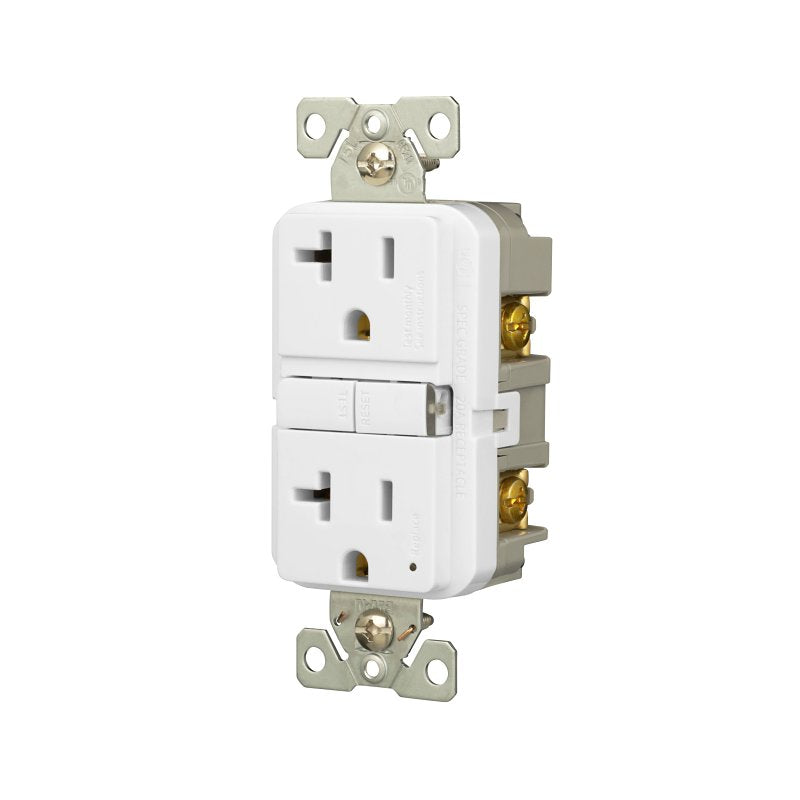 Eaton GF20W Self-Test GFCI Receptacle, 125 V, 20 A, NEMA: NEMA 5-20R, Back, Side Wiring, White