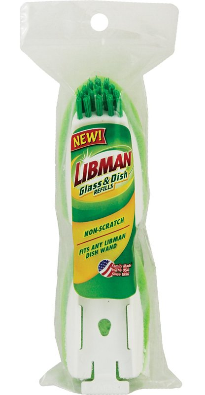 Libman 1133 Glass/Dishwand Scrub Brush Refill, 1/2 in L Trim, PET Bristle, Green/White