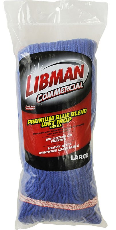 Libman 968 Large Wet Mop Refill, 20 oz Capacity, Cotton/Polyester/Rayon, Blue