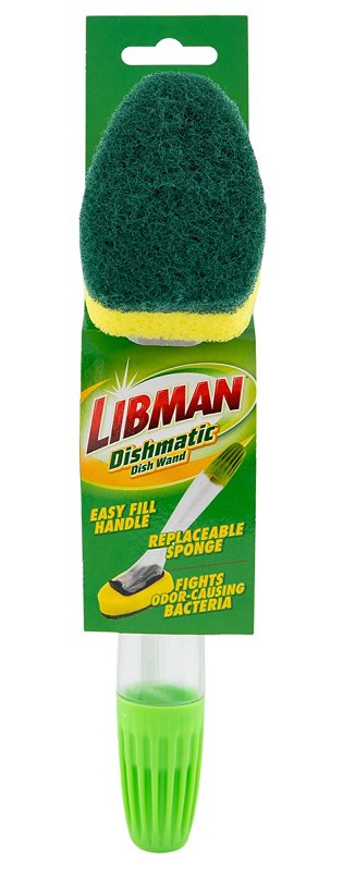 Libman Dishmatic Series 1372 Dish Wand, Sponge Trim, Long, Sturdy Handle, PVC Handle