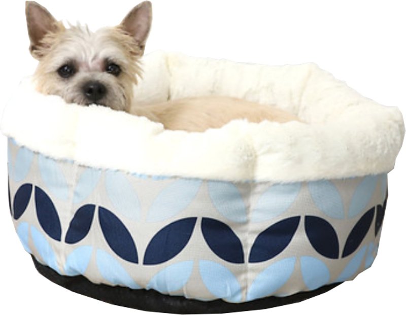 Petmate 81157 Pet Bed, 18 in L, 18 in W, Round, Petal Print Pattern, Poly Fill, Soft Plush Cover, Blue Denim, Pack of 20