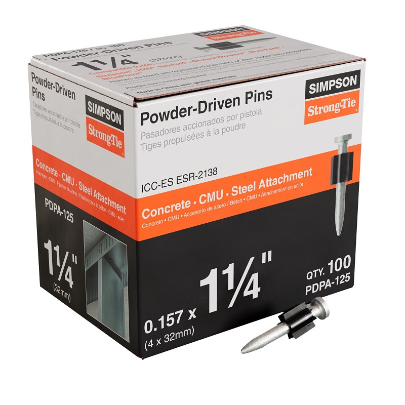 Simpson Strong-Tie PDPA Series PDPA-125 Powder-Driven Pin, 0.157 in Dia Shank, 1-1/4 in L, Steel, Galvanized