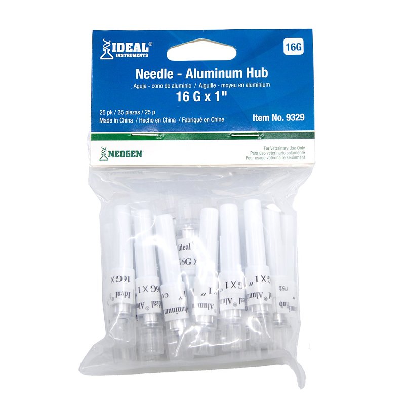 Neogen 9329 Hub Needle, Aluminum/Stainless Steel, 16 ga, 1 in L, 25/PK