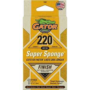 Gator 7302 Sanding Sponge, 5 in L, 3 in W, 220 Grit, Aluminum Oxide Abrasive, Jumbo Size