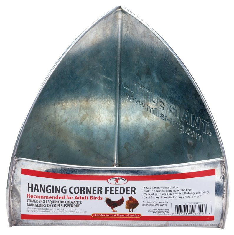 Little Giant 167543 Hanging Corner Poultry Feeder, Rolled Edge, Steel, Galvanized, Hanging Mounting