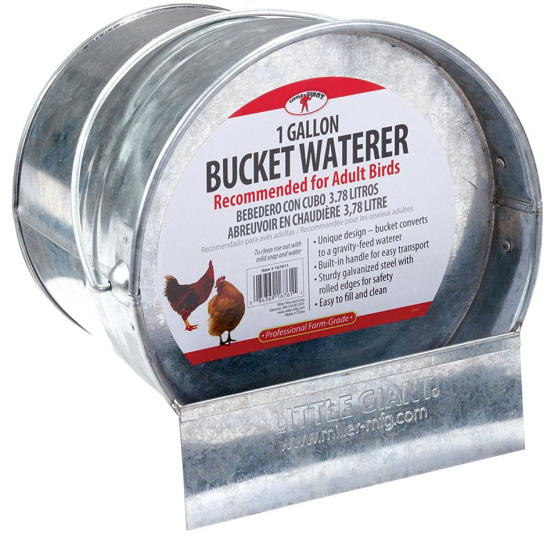 Little Giant 167611 Bucket Poultry Waterer, 1 gal Capacity, Galvanized Steel
