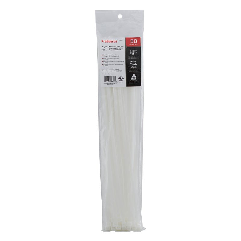 ProSource CT0917 Cable Tie, 17-11/16 inches, 120lb Tensile Strength, Self-Locking Locking, Nylon, White