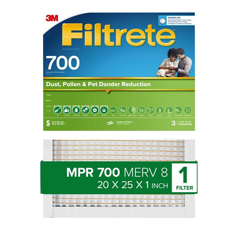 Filtrete 703-4 Air Filter, 25 in L, 20 in W, 8 MERV, 700 MPR, Fiberglass Frame, Pack of 4