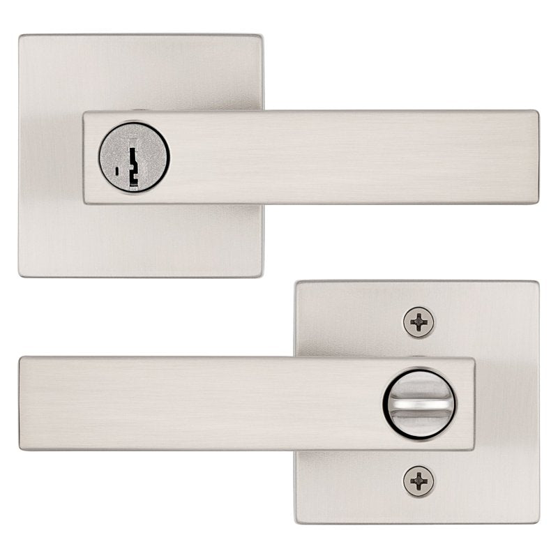 Kwikset Signature, Singapore Series 740SAL SQT 15 SMT Keyed Entry Door Handle, Lever Handle, Satin Nickel, Metal