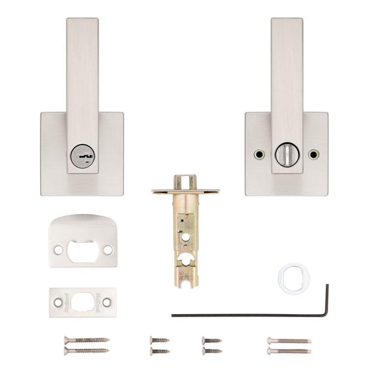 Kwikset Signature, Singapore Series 740SAL SQT 15 SMT Keyed Entry Door Handle, Lever Handle, Satin Nickel, Metal