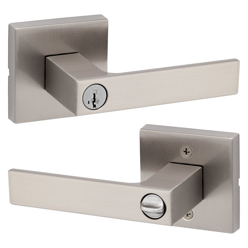 Kwikset Signature, Singapore Series 740SAL SQT 15 SMT Keyed Entry Door Handle, Lever Handle, Satin Nickel, Metal