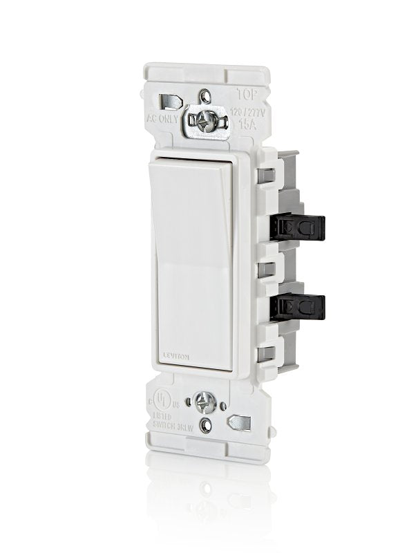 Decora Edge Series E5601-0SW Residential-Grade Rocker Switch, 15 A, 120/277 VAC, Side Lever Terminal, White
