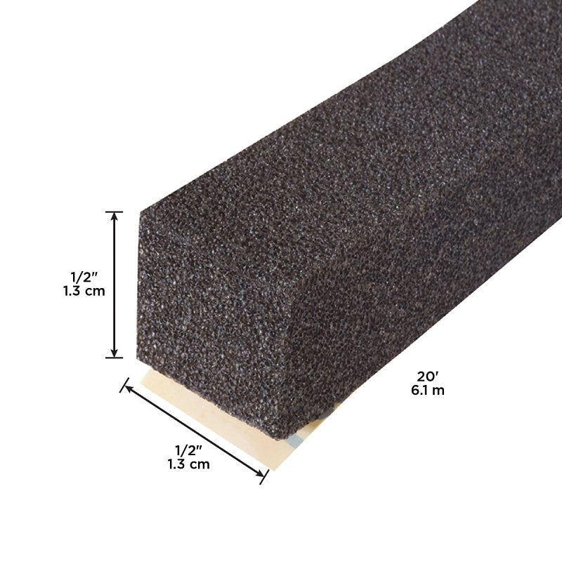 M-D 03110 Expandable Weatherseal, 1/2 in W, 20 ft L, 1/2 in Thick, Foam, Black
