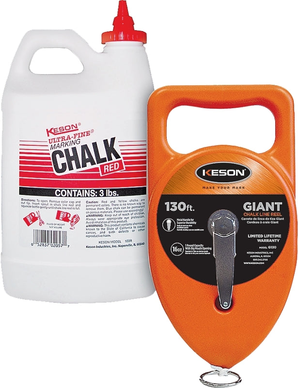 Keson G1303R Chalk Line Reel, 3 lb Chalk Capacity, 130 ft L Line