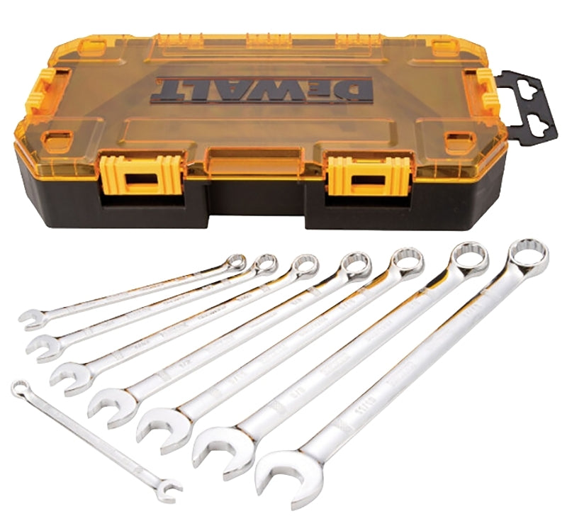DEWALT DWMT73809 Combination Wrench Set, 8-Piece, Steel, Polished Chrome, Specifications: SAE Measurement