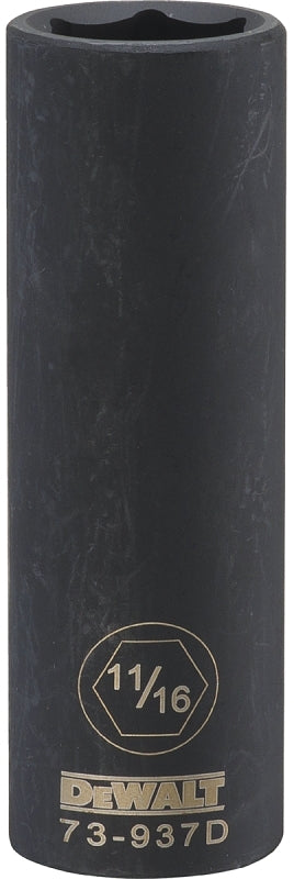 DEWALT DWMT73937OSP Impact Socket, 11/16 in Socket, 23/32 in D Socket, 1/2 in Drive, 6-Point, CR-440 Steel, Black Oxide