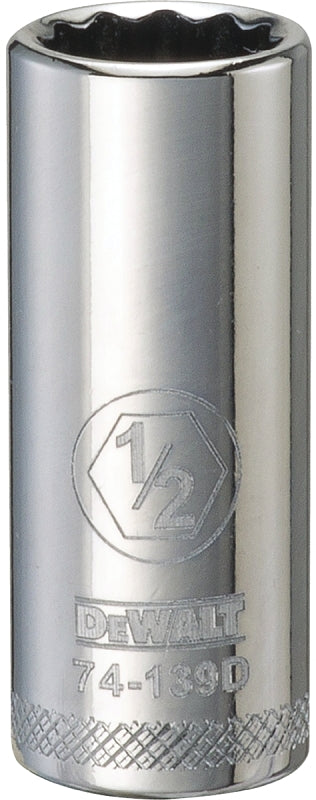 DEWALT DWMT74139OSP Drive Hand Socket, 1/2 in Socket, 3/8 in Drive, 12-Point, Steel, Polished Chrome Vanadium