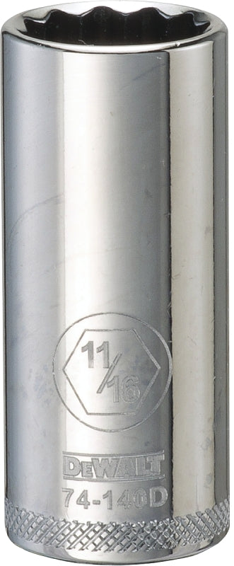 DEWALT DWMT74140OSP Drive Hand Socket, 11/16 in Socket, 3/8 in Drive, 12-Point, Steel, Polished Chrome Vanadium
