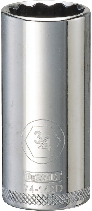 DEWALT DWMT74142OSP Drive Hand Socket, 3/4 in Socket, 3/8 in Drive, 12-Point, Steel, Polished Chrome Vanadium