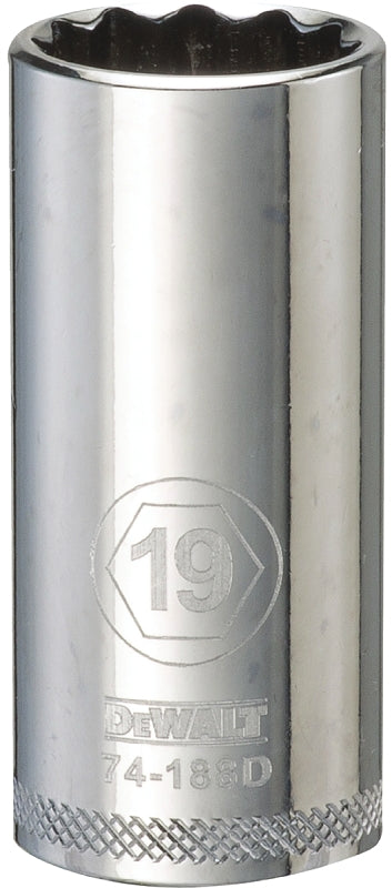 DEWALT DWMT74188OSP Drive Hand Socket, 19 mm Socket, 3/8 in Drive, 12-Point, Steel, Polished Chrome Vanadium