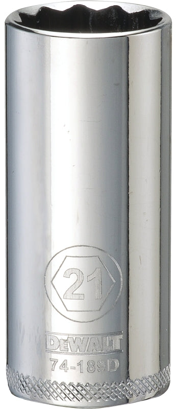 DEWALT DWMT74189OSP Drive Hand Socket, 21 mm Socket, 3/8 in Drive, 12-Point, Steel, Polished Chrome Vanadium