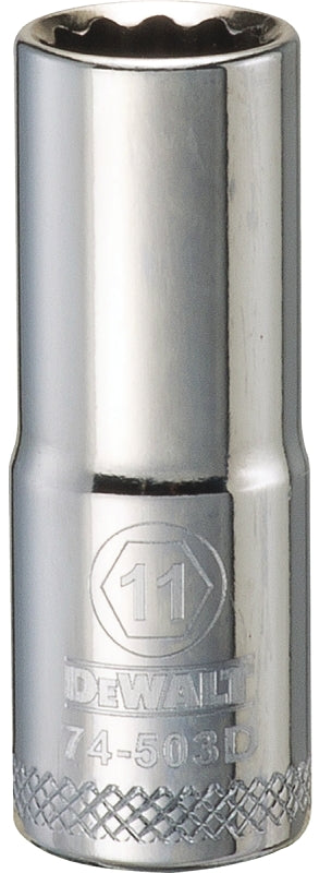 DEWALT DWMT74503OSP Drive Hand Socket, 11 mm Socket, 3/8 in Drive, 12-Point, Steel, Polished Chrome Vanadium