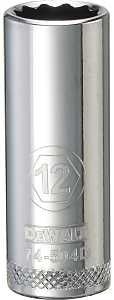 DEWALT DWMT74504OSP Drive Hand Socket, 12 mm Socket, 3/8 in Drive, 12-Point, Steel, Polished Chrome Vanadium