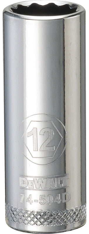 DEWALT DWMT74504OSP Drive Hand Socket, 12 mm Socket, 3/8 in Drive, 12-Point, Steel, Polished Chrome Vanadium