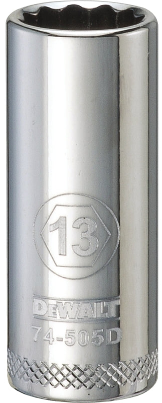 DEWALT DWMT74505OSP Drive Hand Socket, 13 mm Socket, 3/8 in Drive, 12-Point, Steel, Polished Chrome Vanadium