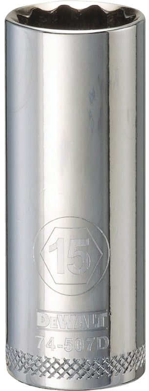 DEWALT DWMT74507OSP Drive Hand Socket, 15 mm Socket, 3/8 in Drive, 12-Point, Steel, Polished Chrome Vanadium