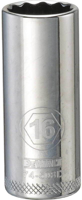 DEWALT DWMT74508OSP Drive Hand Socket, 16 mm Socket, 3/8 in Drive, 12-Point, Steel, Polished Chrome Vanadium