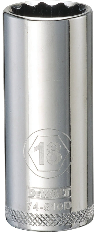 DEWALT DWMT74510OSP Drive Hand Socket, 18 mm Socket, 3/8 in Drive, 12-Point, Steel, Polished Chrome Vanadium
