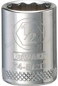 DEWALT DWMT74512OSP Drive Hand Socket, 1/2 in Socket, 3/8 in Drive, 12-Point, Steel, Polished Chrome Vanadium