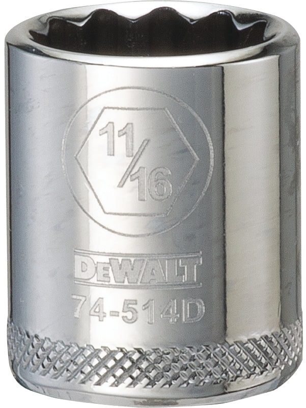 DEWALT DWMT74514OSP Drive Hand Socket, 11/16 in Socket, 3/8 in Drive, 12-Point, Steel, Polished Chrome Vanadium