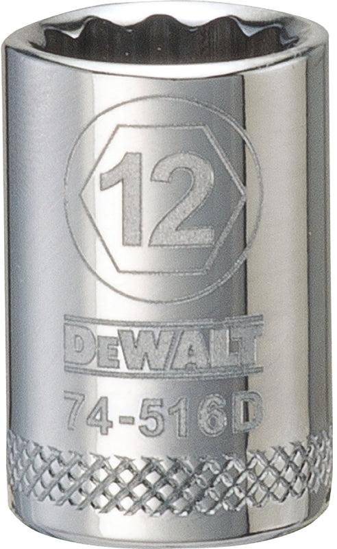 DEWALT DWMT74516OSP Drive Hand Socket, 12 mm Socket, 3/8 in Drive, 12-Point, Steel, Polished Chrome Vanadium