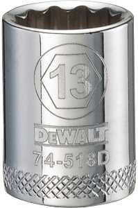 DEWALT DWMT74518OSP Drive Hand Socket, 13 mm Socket, 3/8 in Drive, 12-Point, Steel, Polished Chrome Vanadium