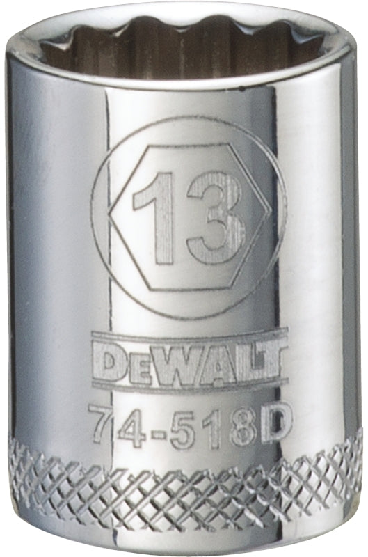 DEWALT DWMT74518OSP Drive Hand Socket, 13 mm Socket, 3/8 in Drive, 12-Point, Steel, Polished Chrome Vanadium