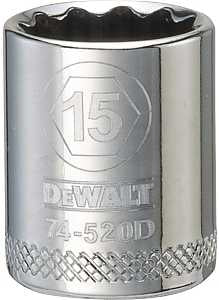 DEWALT DWMT74520OSP Drive Hand Socket, 15 mm Socket, 3/8 in Drive, 12-Point, Steel, Polished Chrome Vanadium